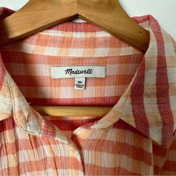 Madewell Pink Coral Central Tunic Shirt in Ombré Gingham Check Button down XS - Picture 10 of 16